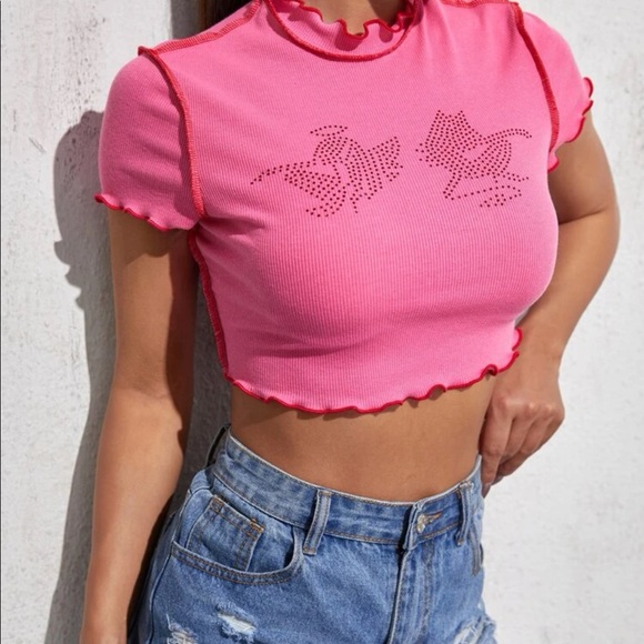 Knitted hot pink crop top, devil and angel - Picture 2 of 2